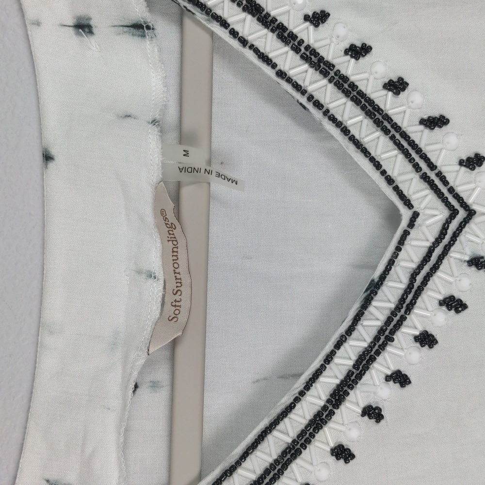 Soft Surroundings Tie-Dye Beaded Kimono Shawl Black White Size Medium - Picture 5 of 10